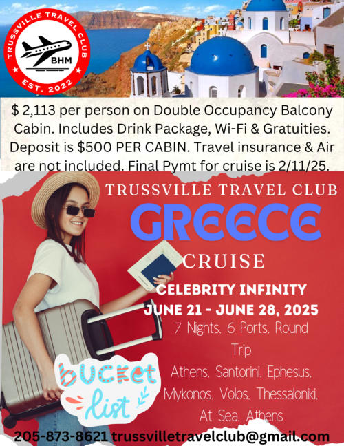 Trussville Travel Club Greece Cruise 2025